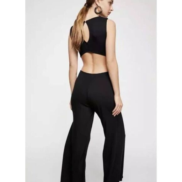 Free People FP Beach Tamarama Maxi Wide Leg Open Back Black Romper Jumper Jumpsu - Picture 2 of 6